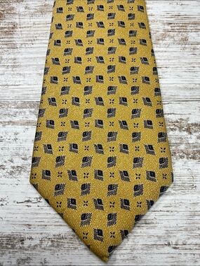 Vintage 90s Perry Ellis Portfolio Wide Silk Tie Mustard Gold Geometric Necktie